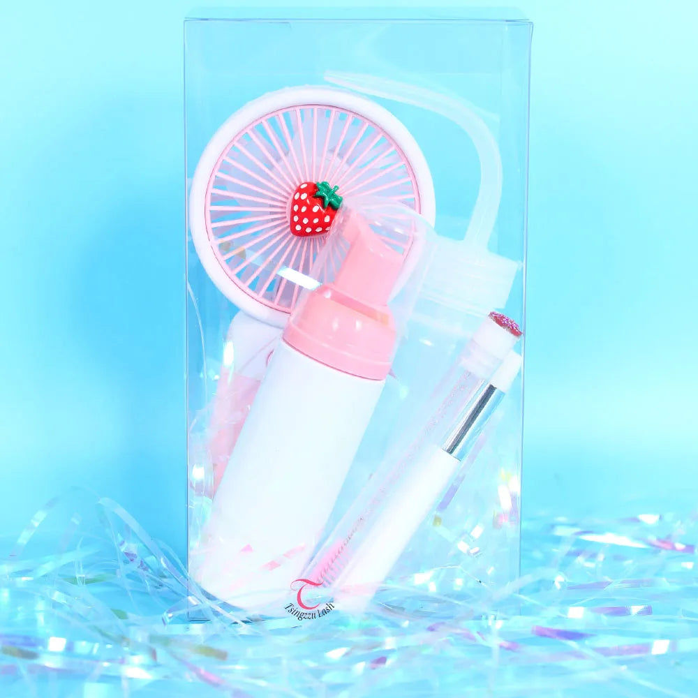 Eyelash Foam Cleanser Lash Extension Glue Mini Fan Cleaning Brush Kit with Resin Washing Bottle Lash Shampoo