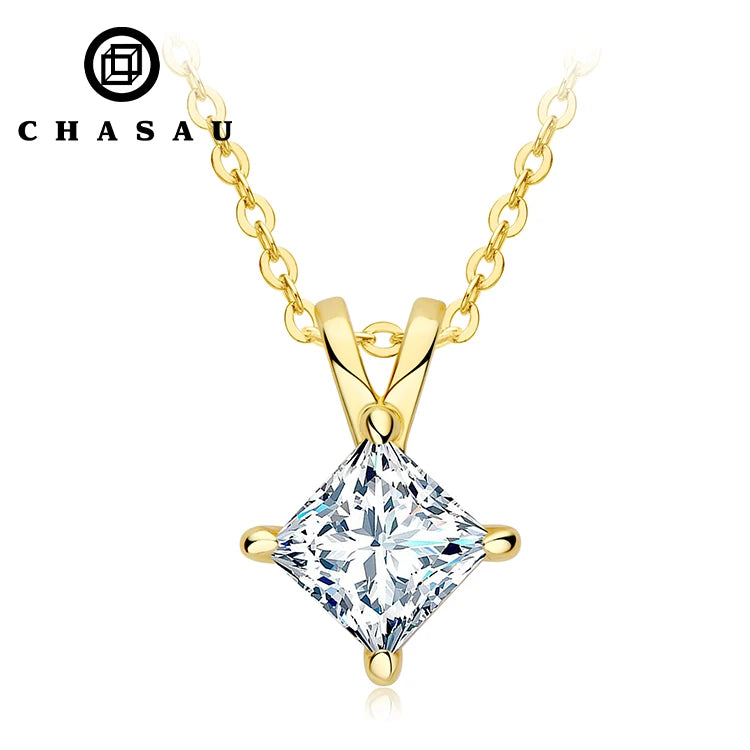 1 Carat D Color Moissanite Pendant Necklace 100% 925 Silver Princess Cut Chain Necklace