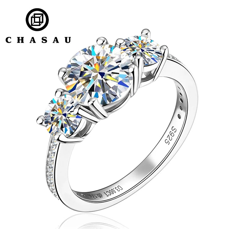 8mm 2 Carat Full Moissanite 925 Sterling Silver Three Stone Wedding Ring for Women
