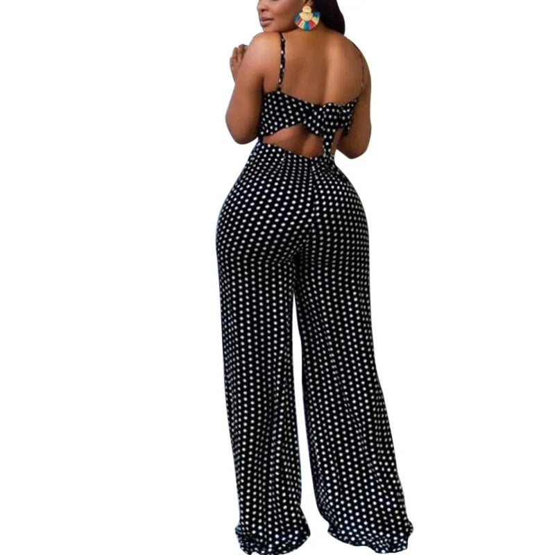 Women Off Shoulder Wide Leg Jumpsuit Ladies Polka Dot Bodycon Rompers Jumpsuit