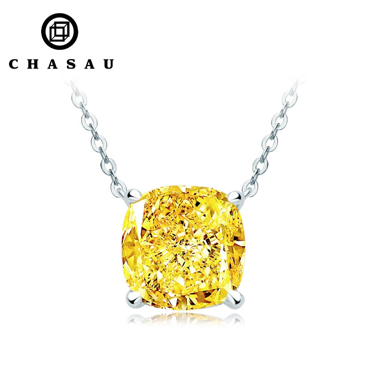 925 Sterling Silver 10mm 5 Carat CZ Cubic Zirconia Yellow Pendant Necklace