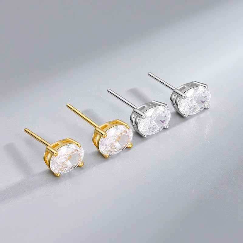 CZ Stud Earrings 925 Sterling Silver Earrings Oval  Four Prong Cubic Zirconia Earrings Set for Women