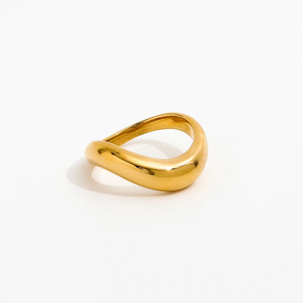 18K Gold Plated Curved Camber Stainless Steel Ring for Women