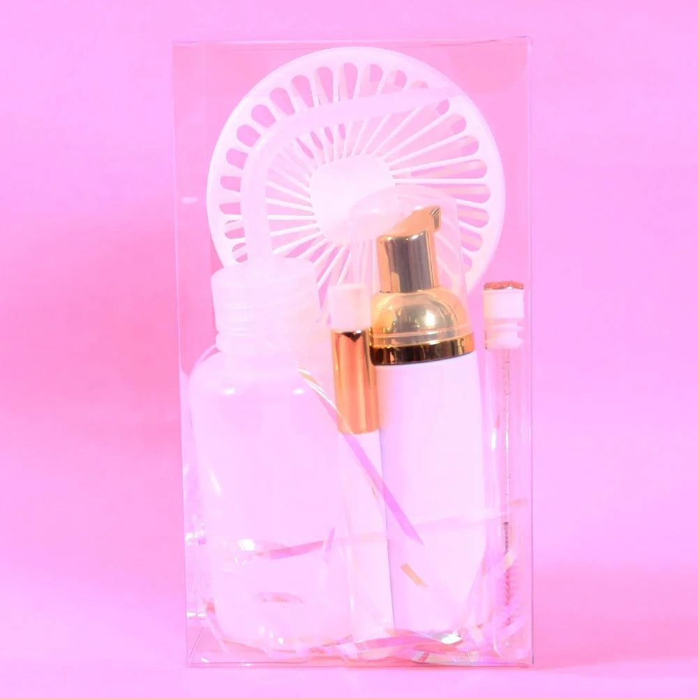 60ml Eyelash Foam Cleanser Lash Extension Glue Mini Fan Cleaning Brush Kit with Resin Washing Bottle Lash Shampoo