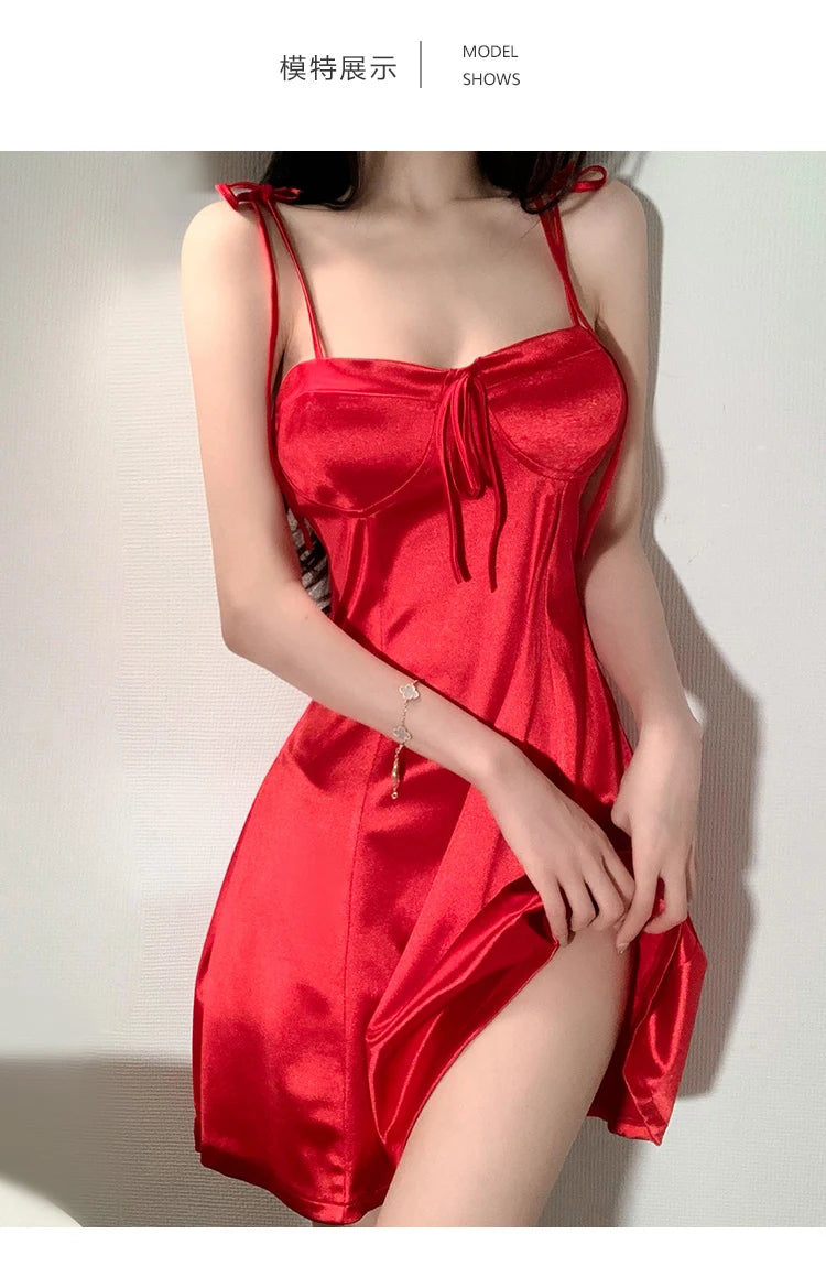 Sexy Nightdress Sexy Slimming Pajamas Solid Color Slim-fit Small Chest Big Halter Slip Nightdress For Women