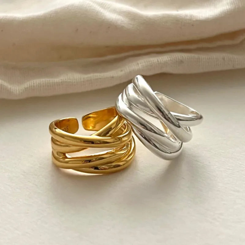 Vintage 925 Sterling Silver Women Multi-layer Twist Cross Rings for Women Factory Price