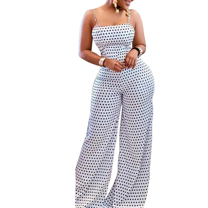Women Off Shoulder Wide Leg Jumpsuit Ladies Polka Dot Bodycon Rompers Jumpsuit