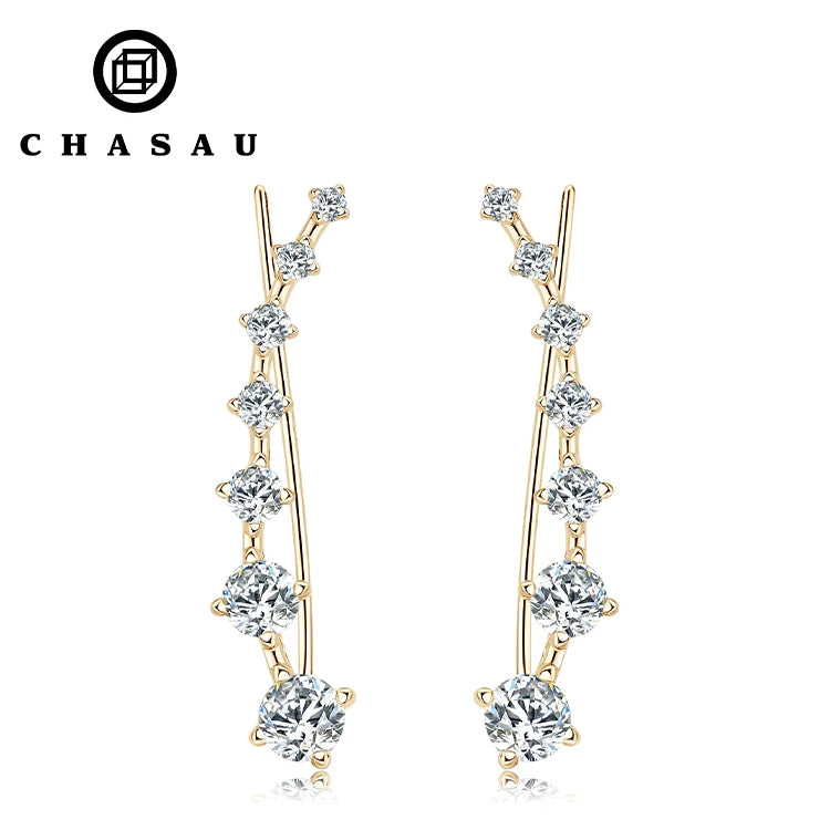 Round 4.5mm Moissanite 925 Sterling Silver Unique Climber Earrings for Women