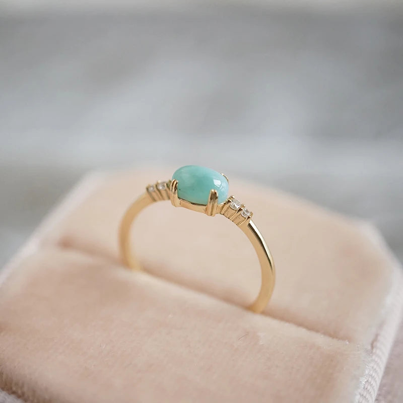 Gemstone Rings Natural Larimar Ring for Women 925 Sterling Silver K Gold Plated Sea Pattern Blue Stone Fine Jewelry