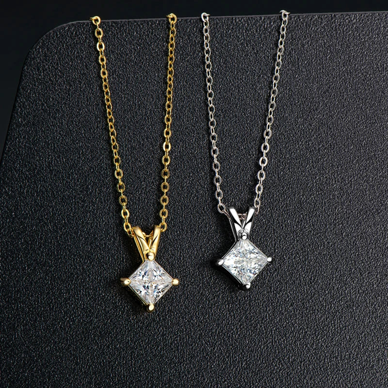 1 Carat D Color Moissanite Pendant Necklace 100% 925 Silver Princess Cut Chain Necklace