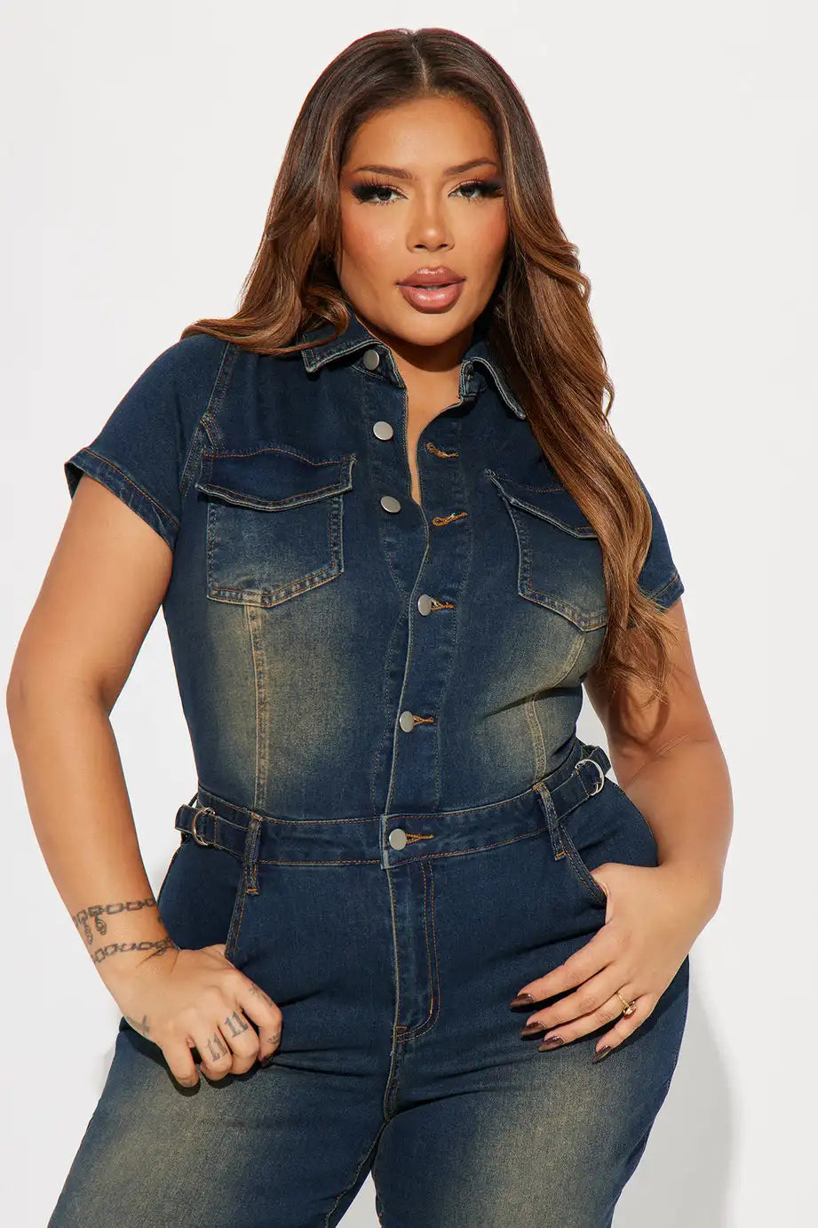 Women's Loose Fit Slim Stretch Washed Denim Straight Jumpsuit Halter Collar Casual Knitted Weaving Print