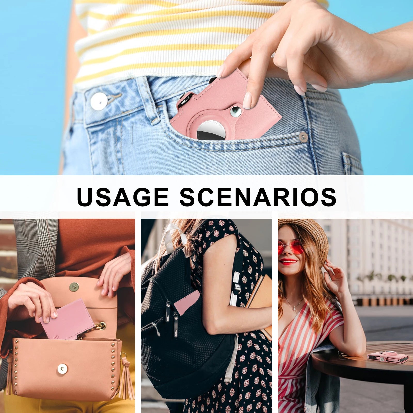 Daily Use Thin Leather RFID Blocking Ladies Card Holder with Cosmetic Mirror and Coin Purse