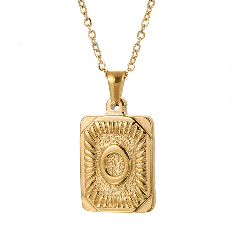 18k Gold Men'S Necklace Square Stainless Steel Letter Pendant English Letter Necklace Pendant For Men