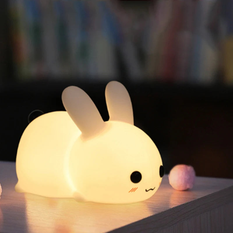 FCJ Cute Charging Jade Rabbit Night Light Colorful Silicone ABS with Warm LED Touch Control 5V Power Supply for Home Use Cute For KIds