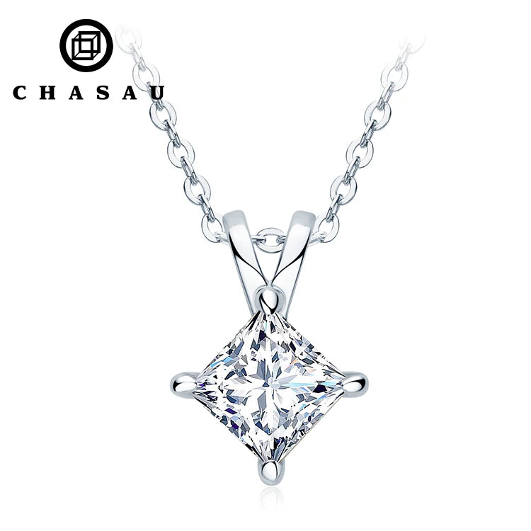 1 Carat D Color Moissanite Pendant Necklace 100% 925 Silver Princess Cut Chain Necklace
