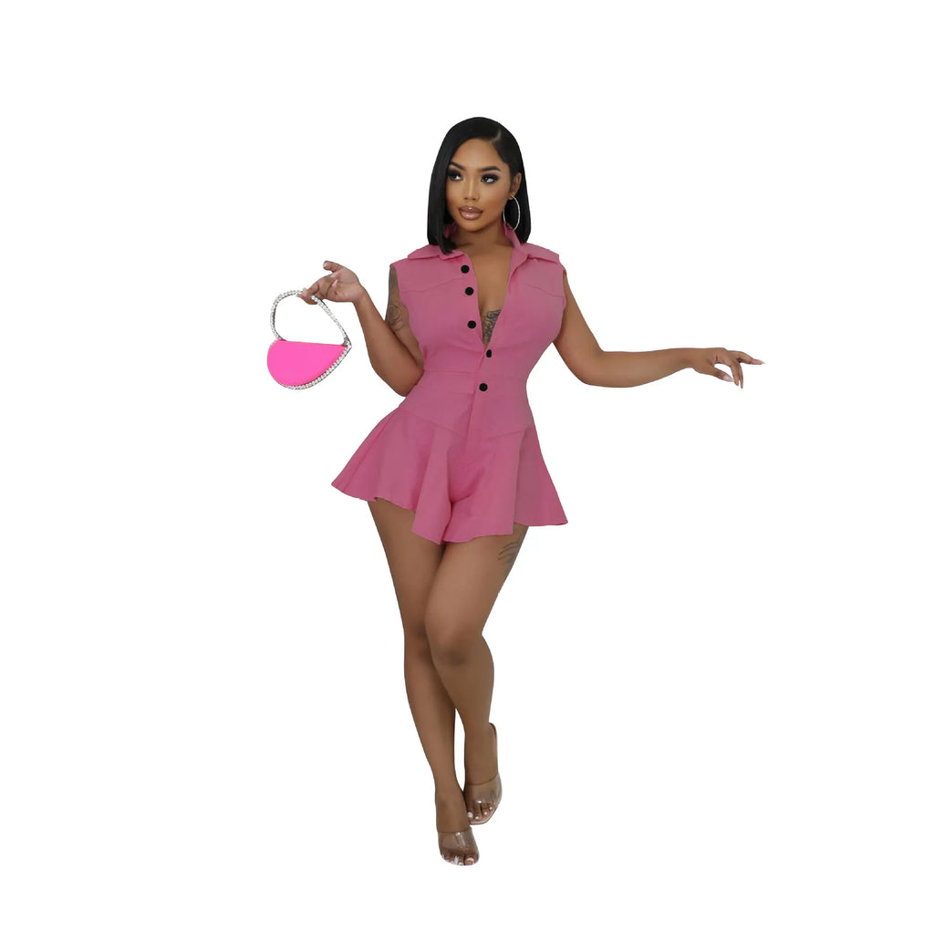 Lapel Sleeveless Button Women's Jumpsuits