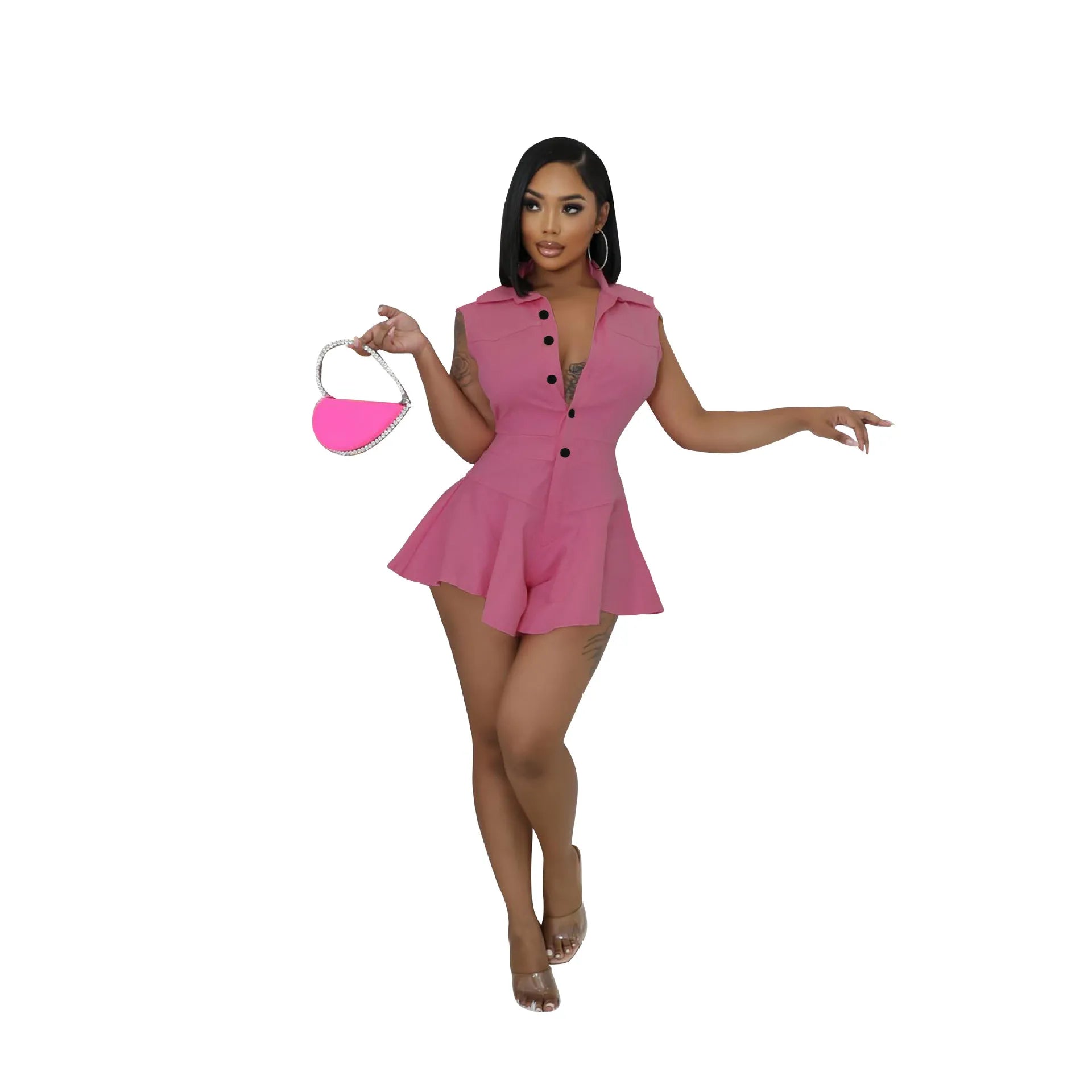 Lapel Sleeveless Button Women's Jumpsuits