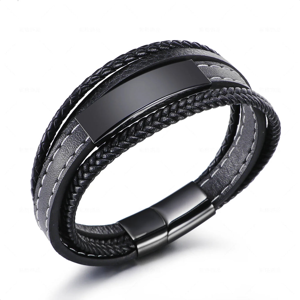 Stainless Steel Natural Tiger Eye Bracelet Beaded Men'S Hand-Woven Leather Bracelet