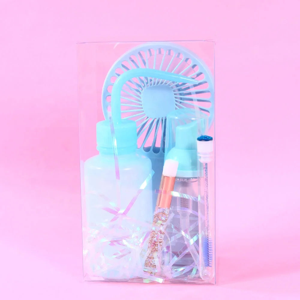 Eyelash Foam Cleanser Lash Extension Glue Mini Fan Cleaning Brush Kit with Resin Washing Bottle Lash Shampoo