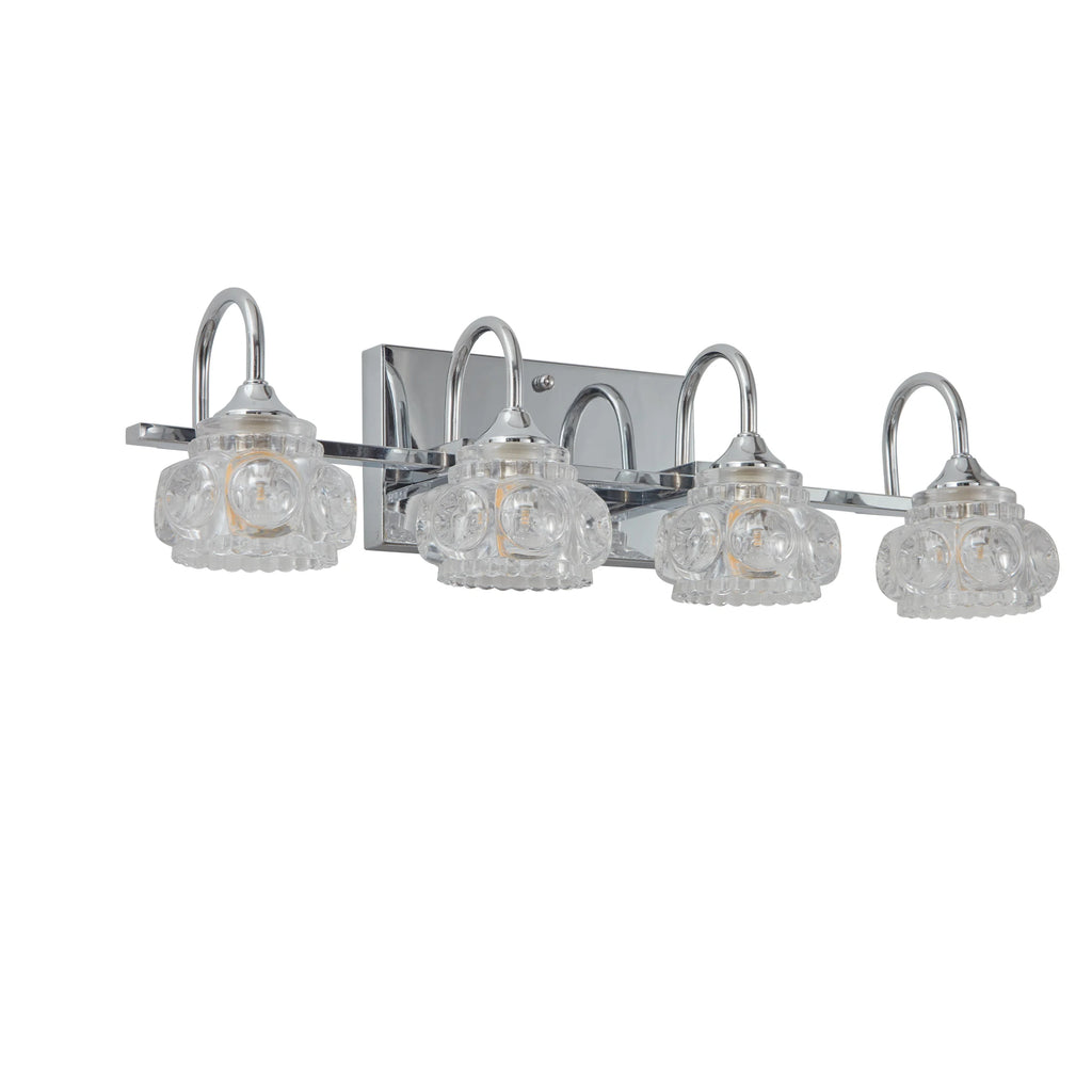 4-Light Polished Chrome Vanity Lights for Bathroom,Nickel Modern Vanity Lights with Crystal Glass Shade,  Modern Wall Lights