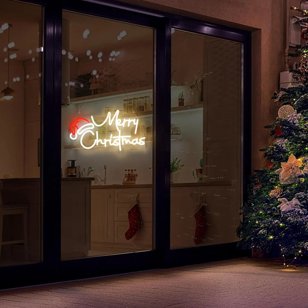 16.34*9.5in Dimmable 5V USB Power Merry Christmas Neon Signs for Window Decor New Year Business Bar Shops Restaurant Commercial