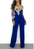 Elegant Overalls Off Shoulder Slash Neck Embroidery Lace Casual Jumpsuit