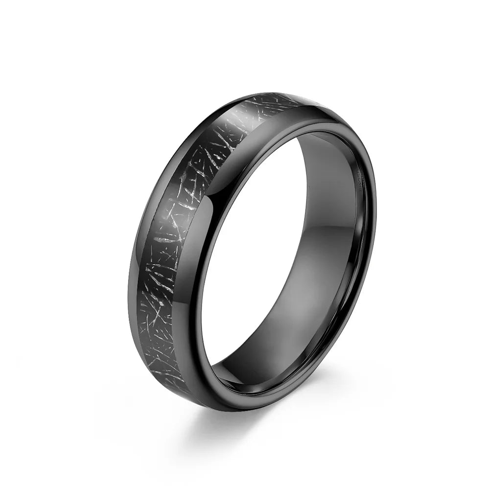 4mm / 6mm / 8mm Black Fabric Inlay Domed Polished Tungsten Carbide Rings for Men