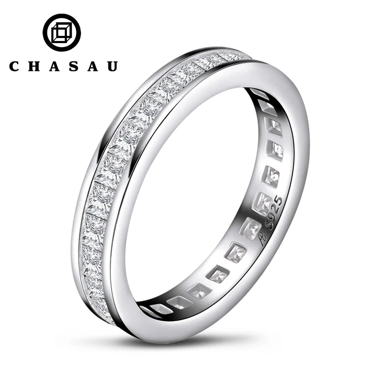 Princess Cut 2mm CZ Cubic Zircon 925 Sterling Silver Tennis Ring Band