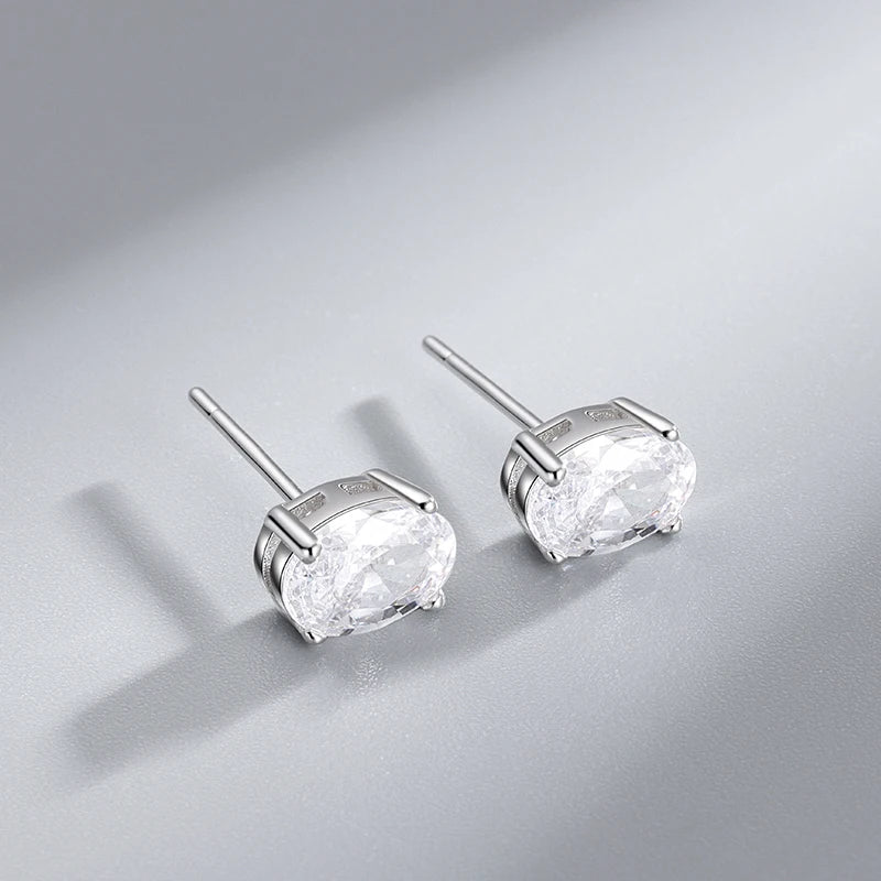 CZ Stud Earrings 925 Sterling Silver Earrings Oval  Four Prong Cubic Zirconia Earrings Set for Women