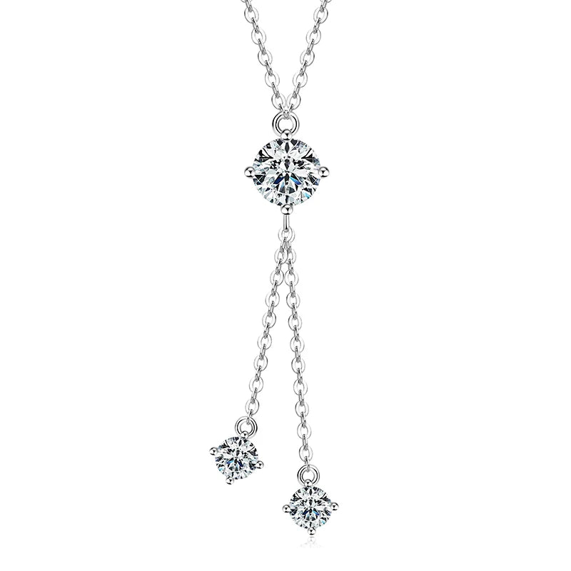 925 Sterling Silver 1.0ct Round Moissanite 1ct 6.5mm Moissanite Y Shaped Pendant Necklace