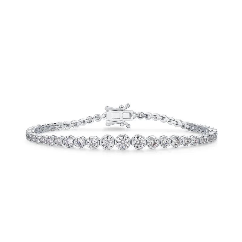Round Moissanite Diamond Tennis Bracelet S925 Sterling Silver Cuban Link Bracelet for Women