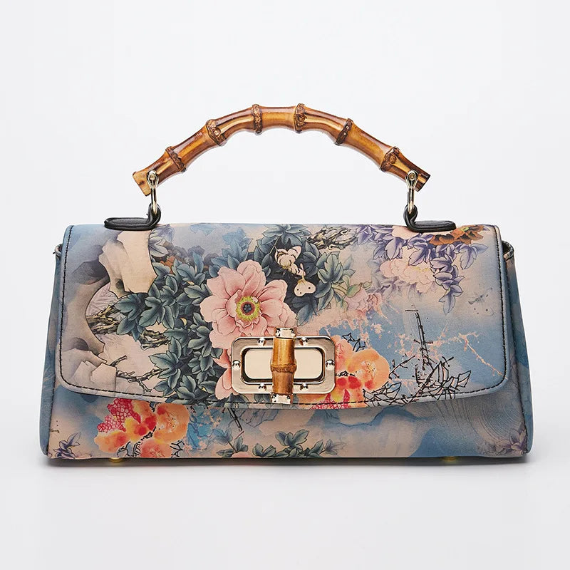 Leather Peony Antique Lady Fashion Waterproof Single Strap Chains Portable Handbag for Women
