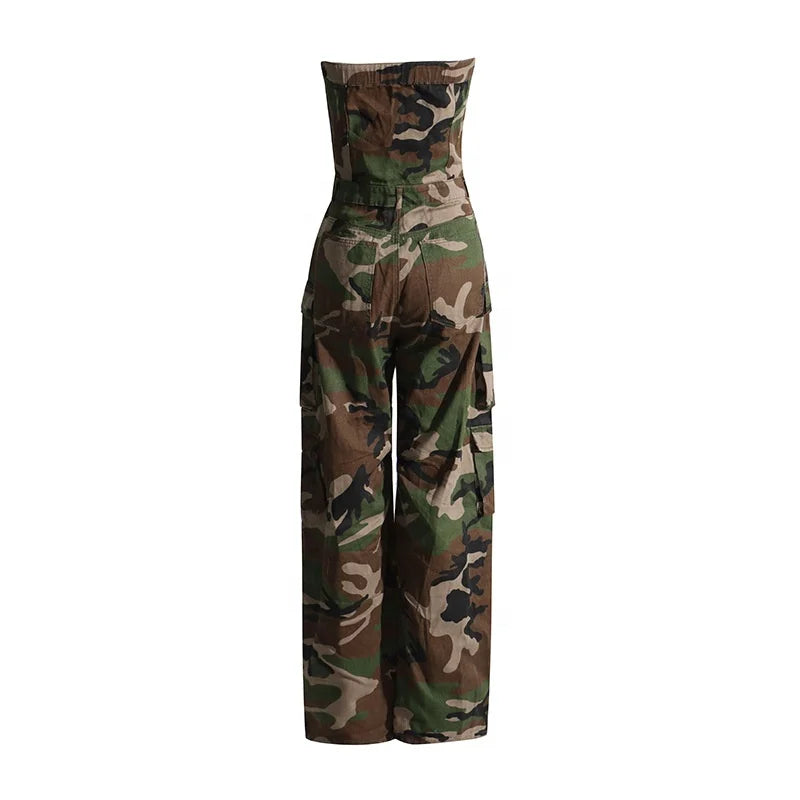 Camo Jeans Women Camouflage Jumpsuits Pants Denim Cargo Jumpsuit