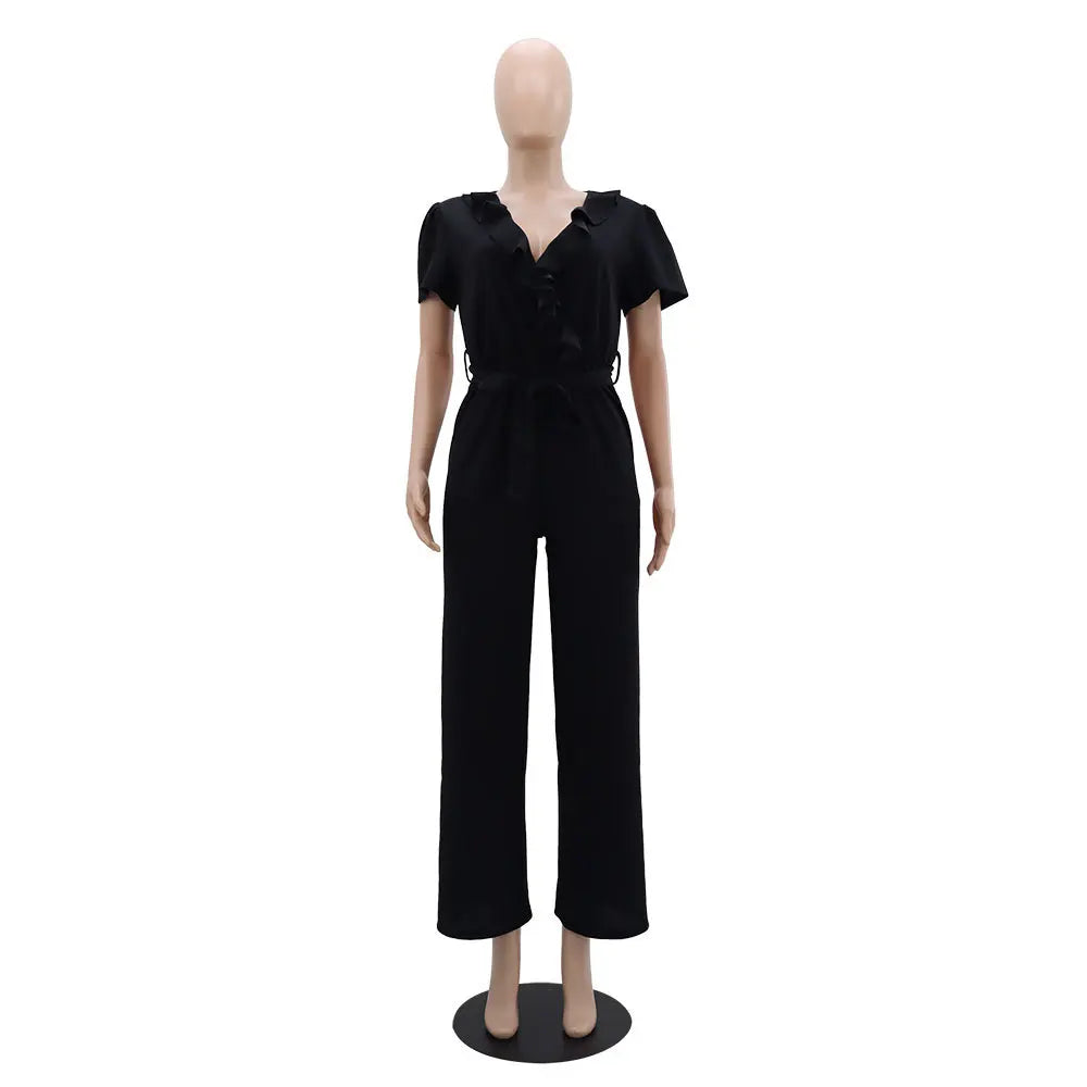 Wood Ear Edge Waist Casual Temperament Elegant Women's Trousers Jumpsuit