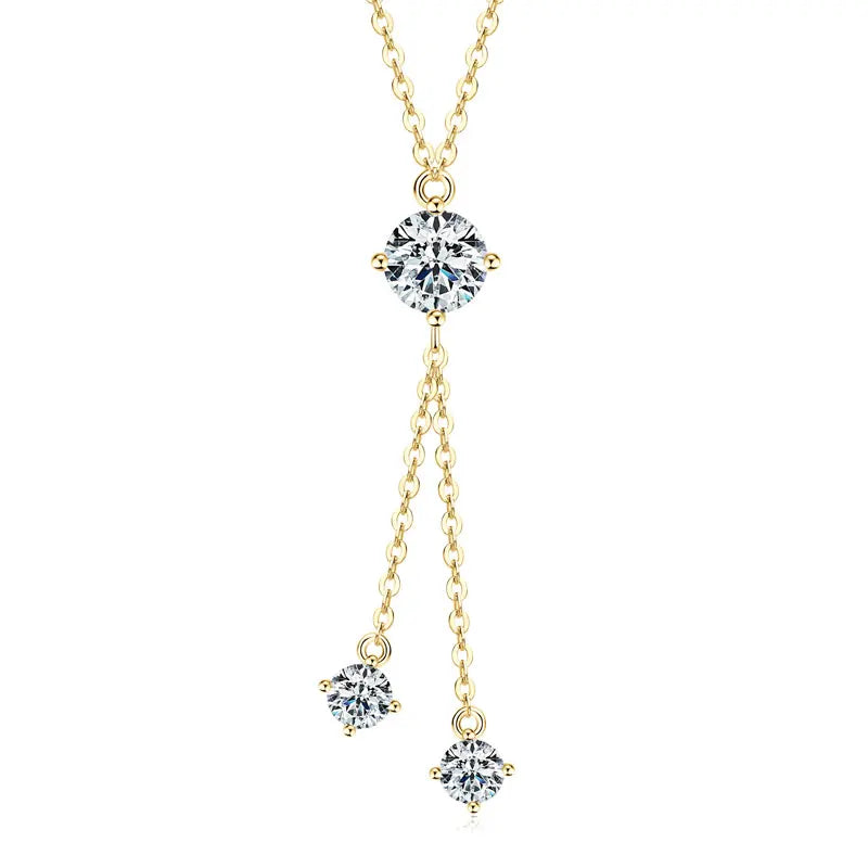 925 Sterling Silver 1.0ct Round Moissanite 1ct 6.5mm Moissanite Y Shaped Pendant Necklace