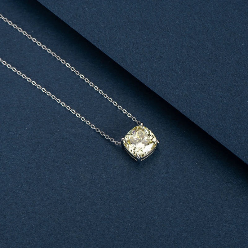 925 Sterling Silver 10mm 5 Carat CZ Cubic Zirconia Yellow Pendant Necklace