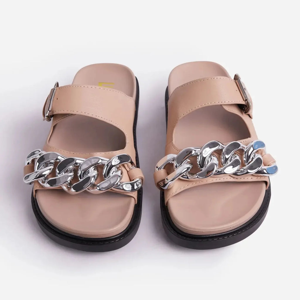 Ladies Shoes Flat Casual Fashion Chain Belt Slipper Women Beach Outdoor Casual Slipper