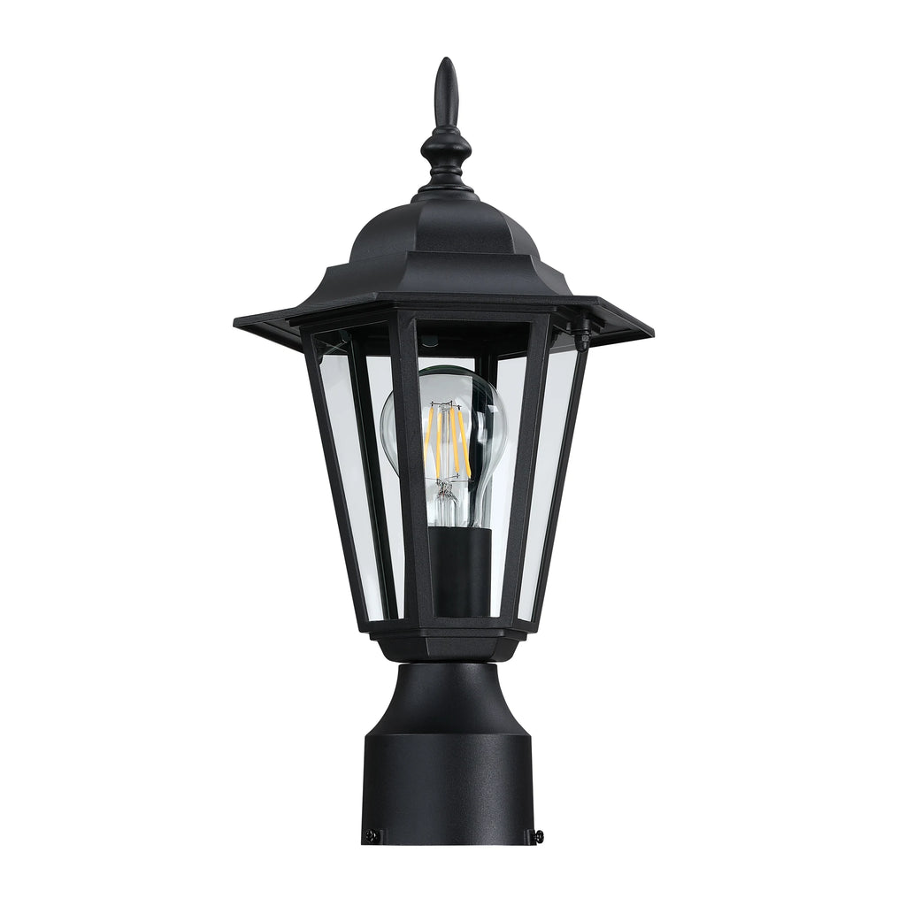 Traditional Outdoor Post Light Anti-Rust LED Source with Black Finish Clear Glass and Die Cast Aluminum Material Post Lamp