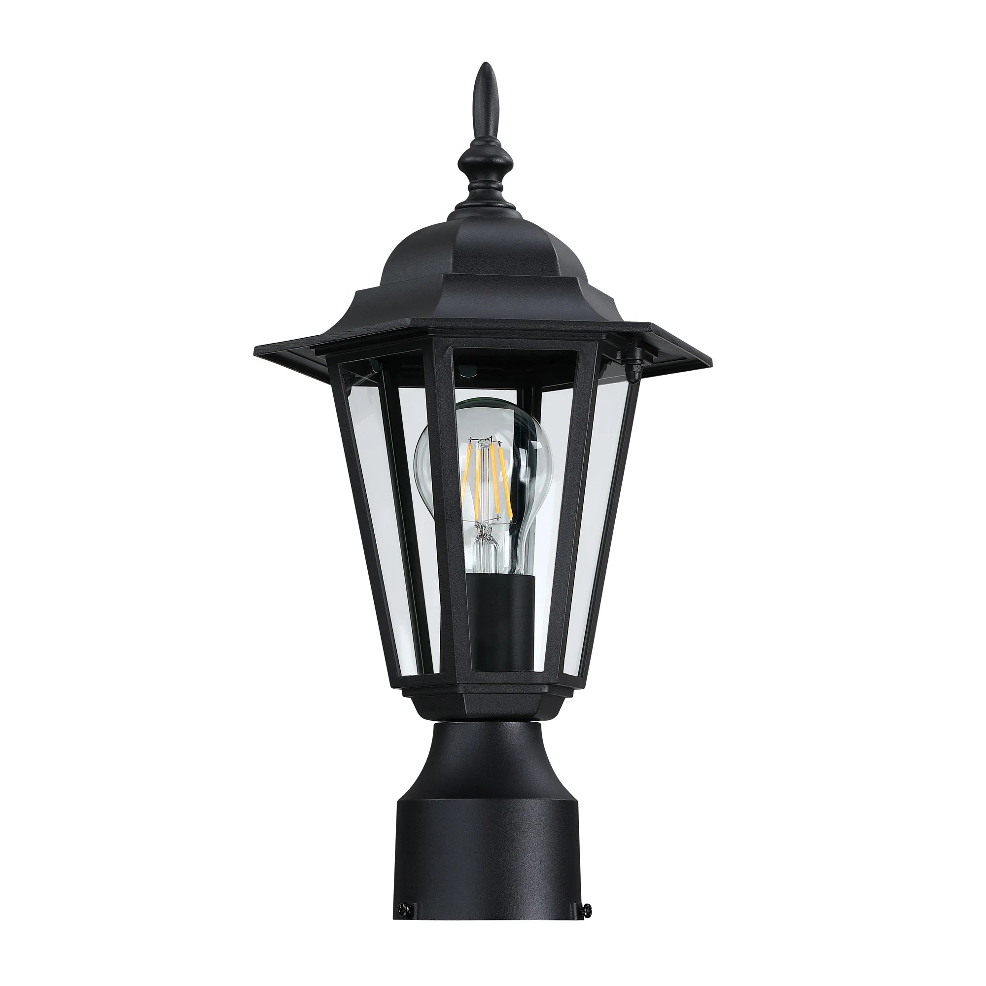 Traditional Outdoor Post Light Anti-Rust LED Source with Black Finish Clear Glass and Die Cast Aluminum Material Post Lamp