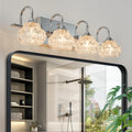 4-Light Polished Chrome Vanity Lights for Bathroom,Nickel Modern Vanity Lights with Crystal Glass Shade,  Modern Wall Lights