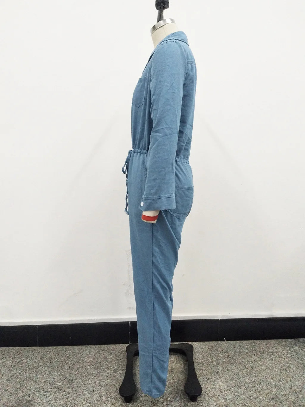 Women's High-Waist Sexy One-Piece Pants Long Sleeve Button Lapel Stretch Casual Jeans Jumpsuit