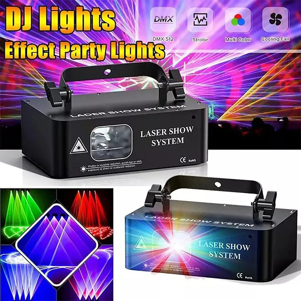 YSH DDP US Local Stocks RGB Club Light & Sound Activated Wedding Events Show DMX Lazer Projetor Laser for DJ Party Lighting