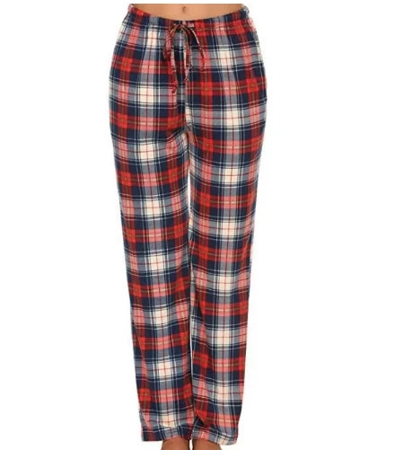 Women Solid Color Buffalo Plaid Pajama Pants Sleepwear With Pockets