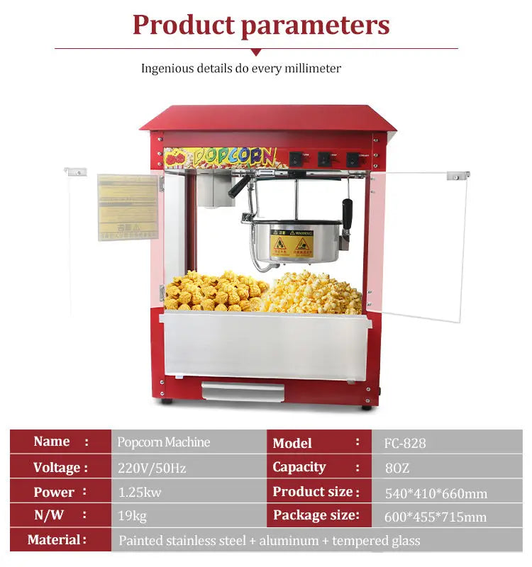 Commercial & Household Stainless Steel Caramel Popcorn Maker Machine 8OZ Capacity Electric Attractive Price