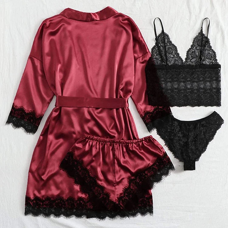 4pcs Satin Babydoll Sexy Lingerie For Women