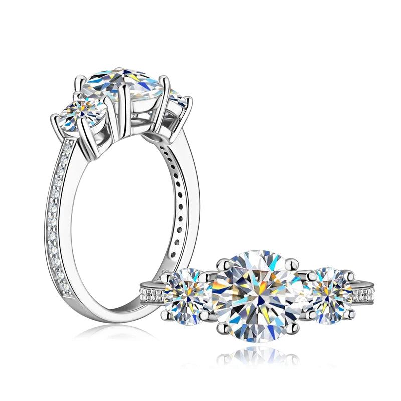 8mm 2 Carat Full Moissanite 925 Sterling Silver Three Stone Wedding Ring for Women