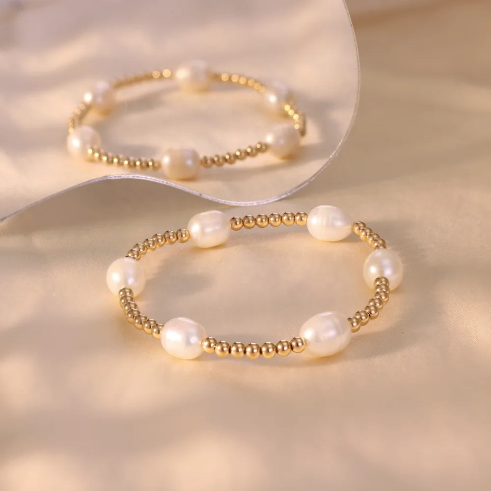 Fine Beaded Bracelet 14k Gold Filled Mix Natural Freshwater Pearls Bracelets for Women