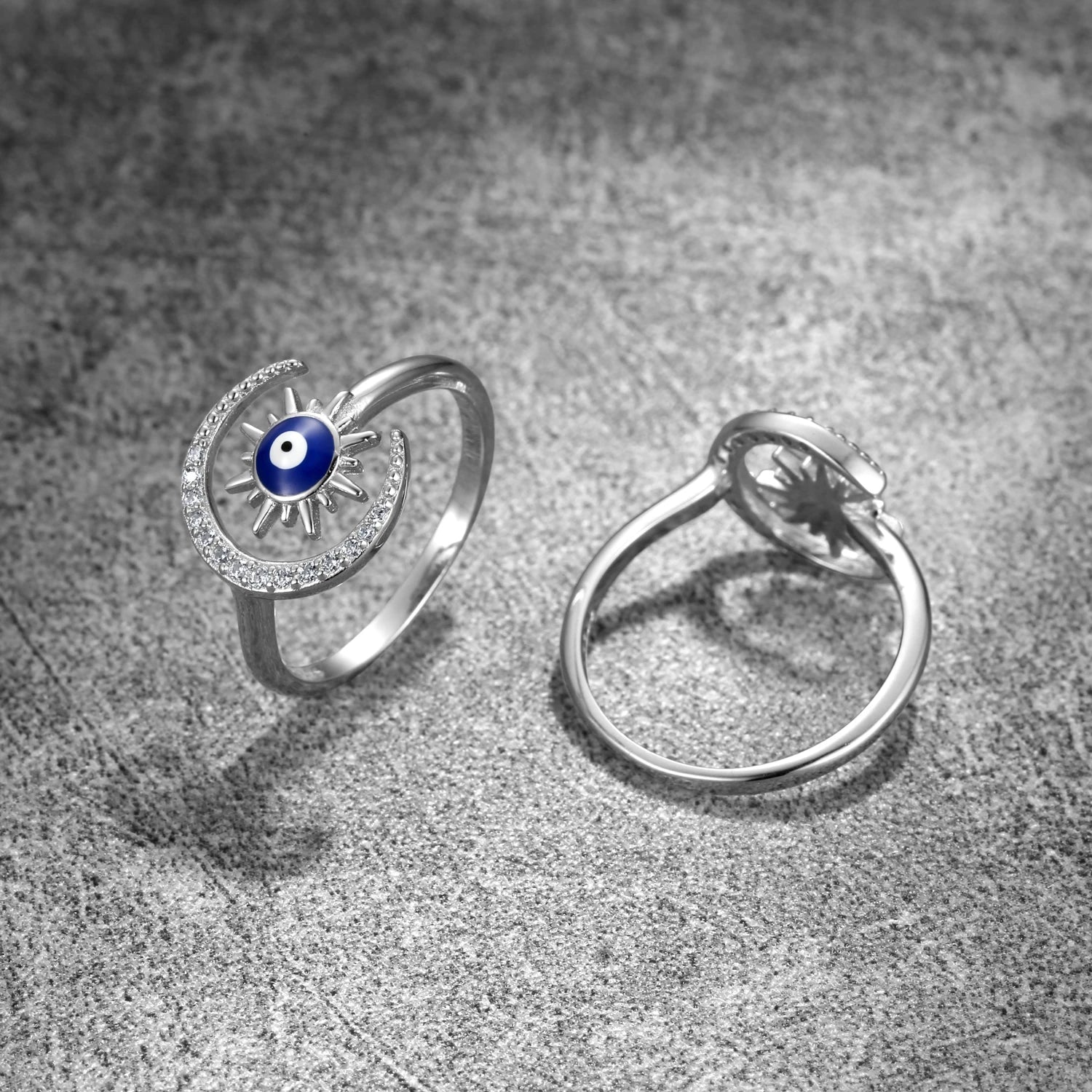 925 Sterling Silver Star & Moon Ring with Zirconia for Women