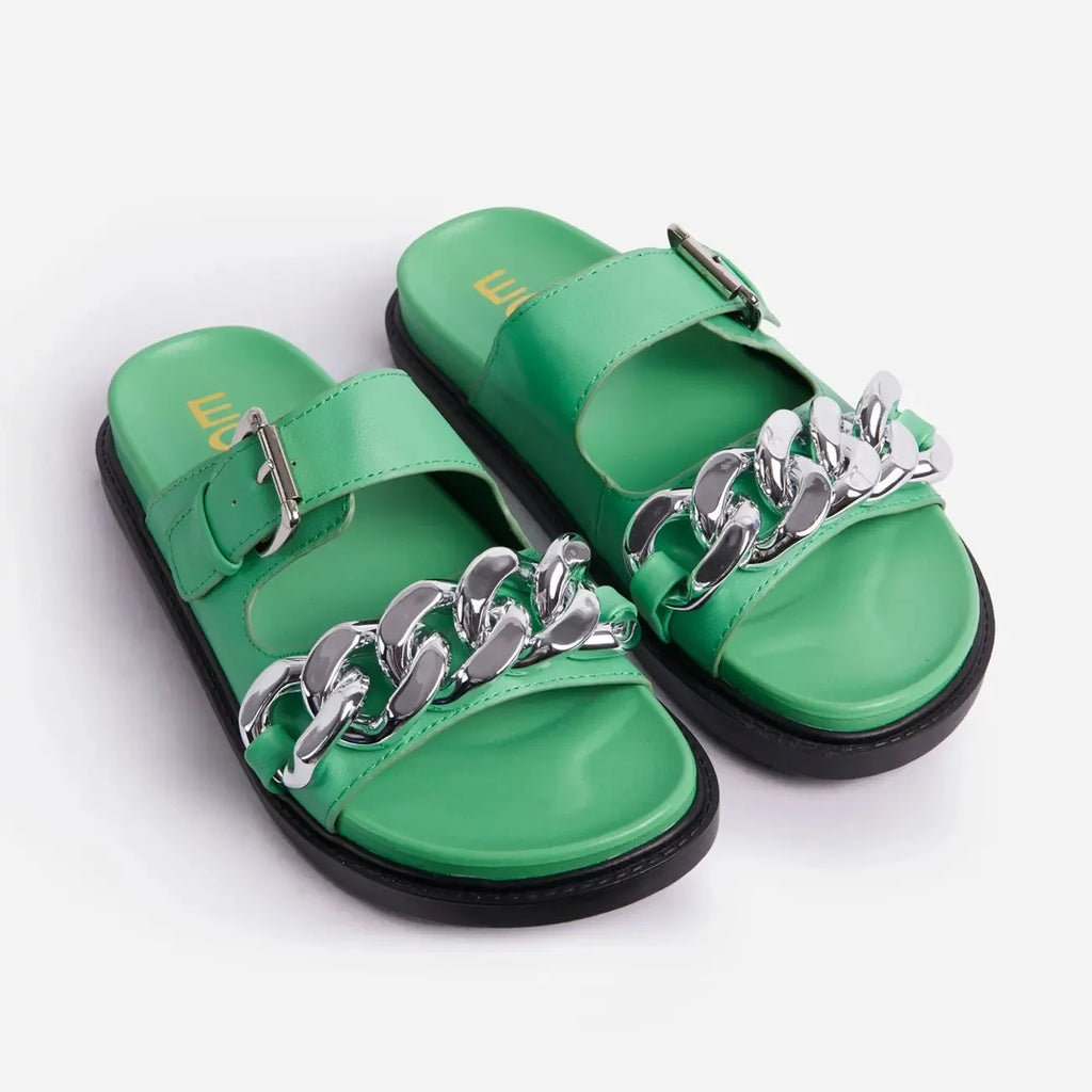 Ladies Shoes Flat Casual Fashion Chain Belt Slipper Women Beach Outdoor Casual Slipper