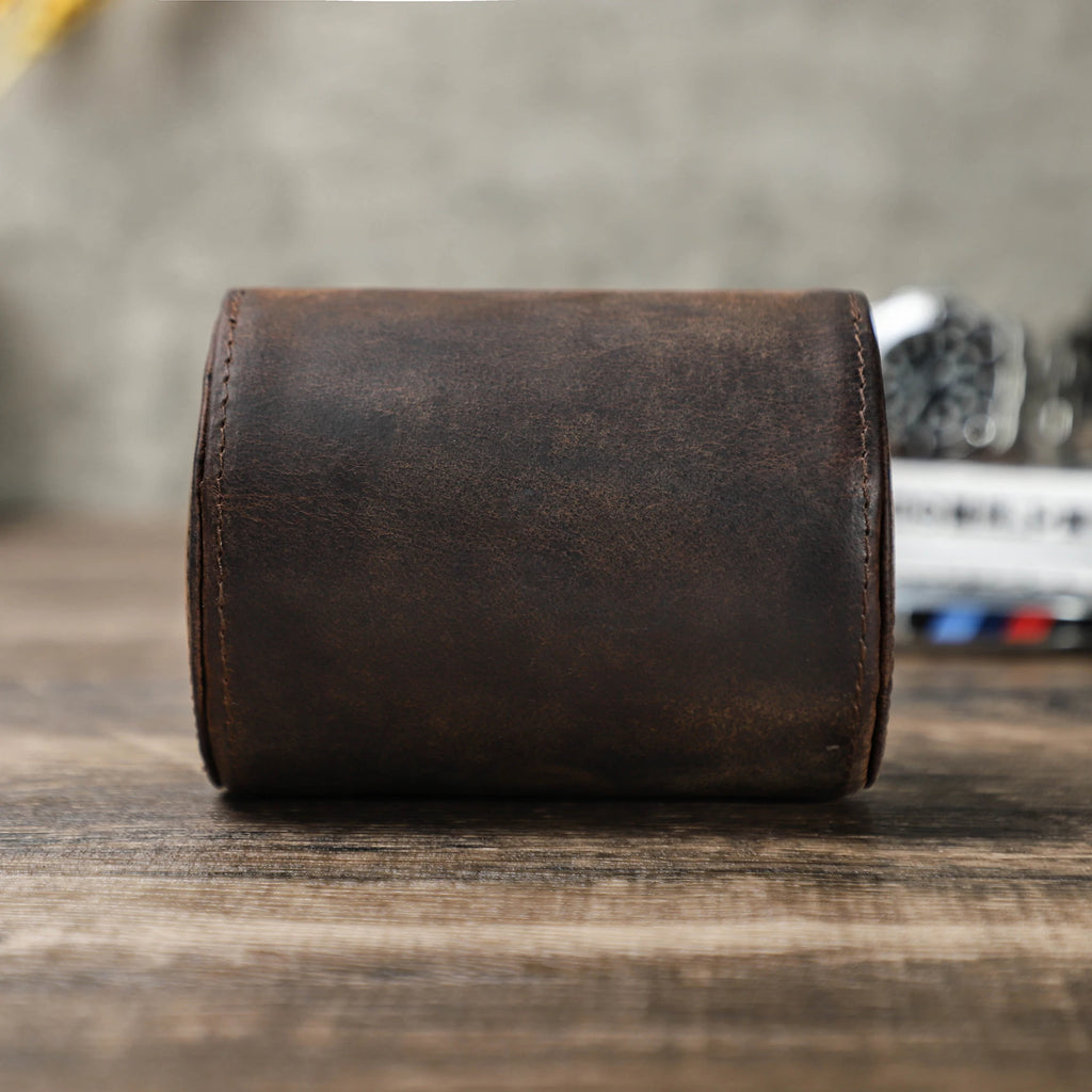 Genuine Vintage Leather Neck Tie Holder with Anti-Wrinkle Storage Men's Travel Tie Roll Case